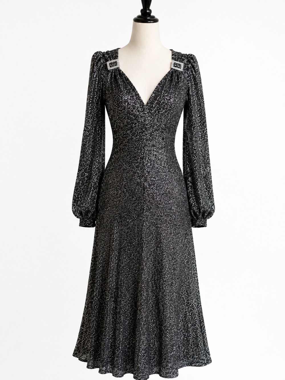 Vintage 1970s Silver Disco Dress | Sparkle Lurex Metallic | Size S